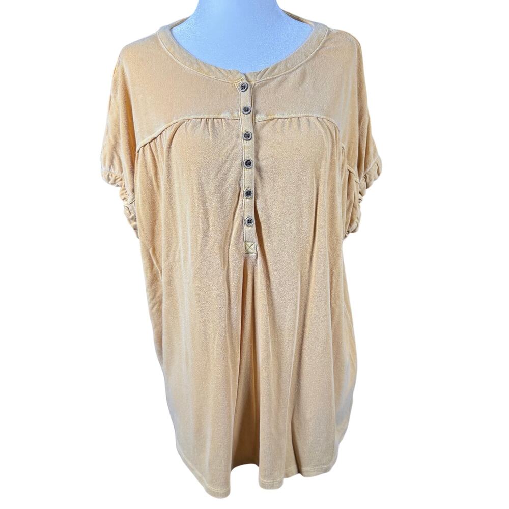 Wonderly Beige Ruched Sleeve Henley Tunic Top Size Small